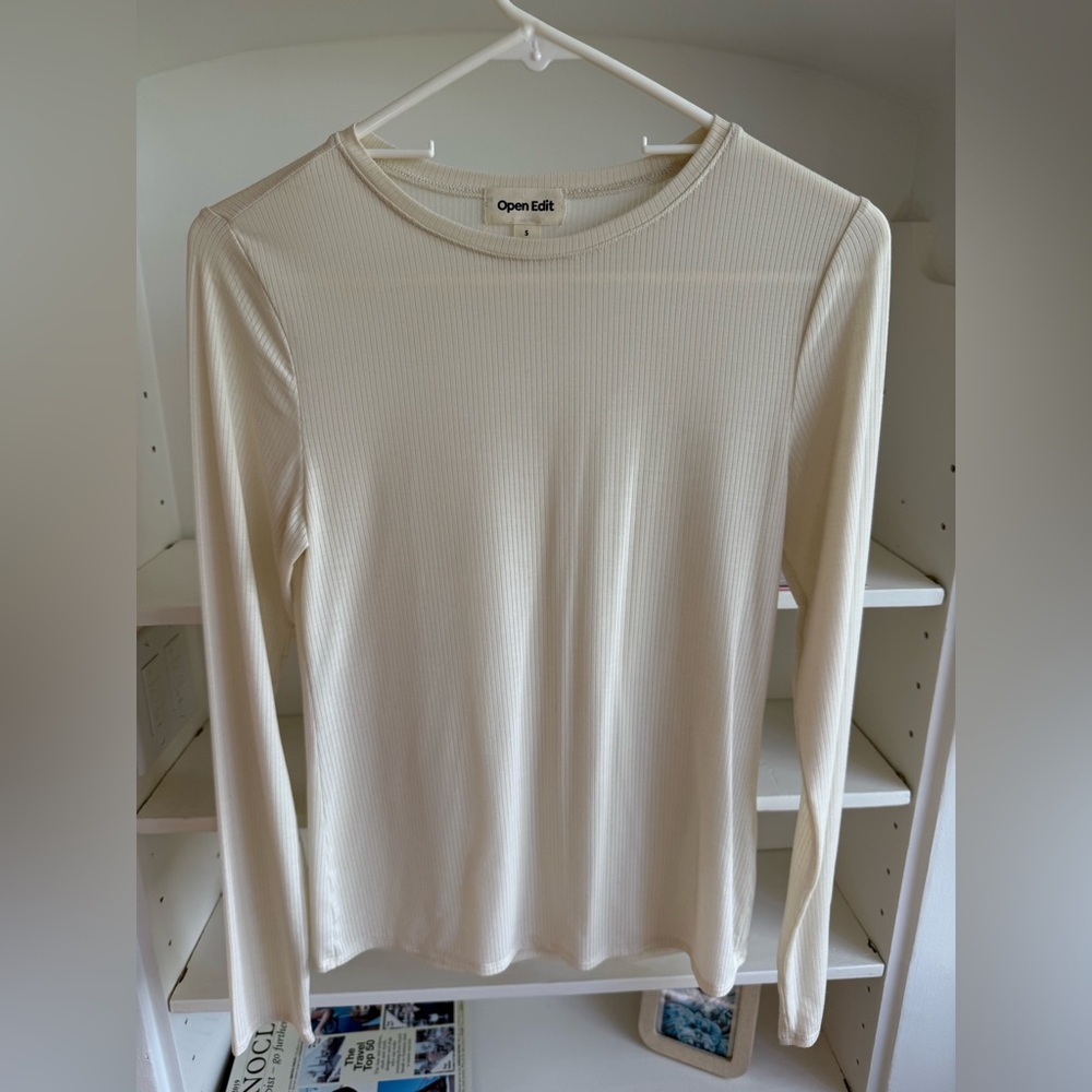 Open Edit Women's Cream Long Sleeve Top